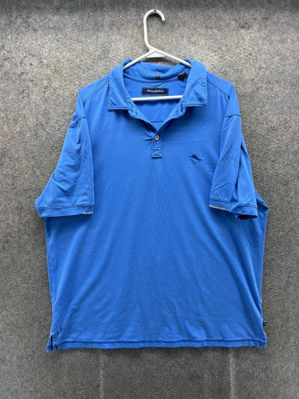Tommy Bahama Polo Shirt Mens XL Blue Solid Marlin Logo Casual Short Sleeve